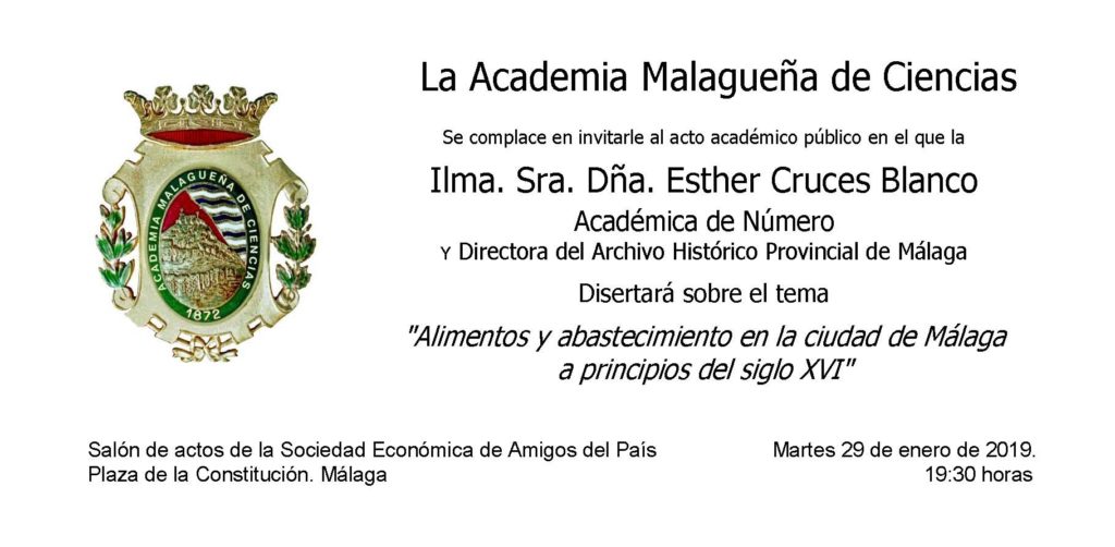 Conferencia: «Alimentos y abastecimiento en la ciudad de Málaga a principios del siglo XVI»