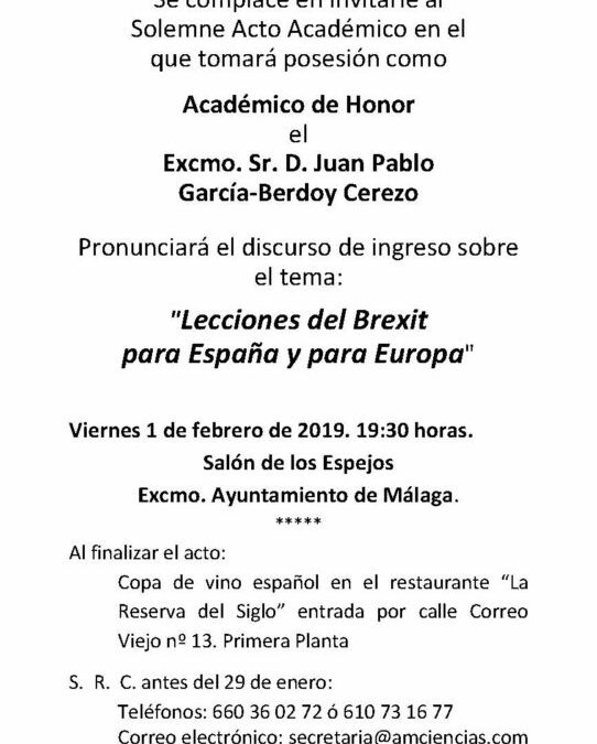 Toma de posesión como Académico de Honor del Excmo. Sr. D. Juan Pablo García-Berdoy Cerezo