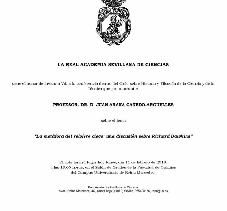 Conferencia: «La metáfora del relojero ciego: una discusión sobre Richard Dawkins».