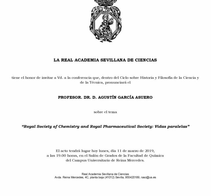 Conferencia: «Royal Society of Chemistry and Royal Pharmaceutical Society: Vidas paralelas»