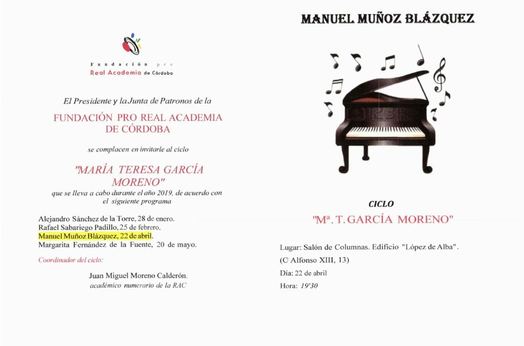 Ciclo Mª. Teresa García Moreno jóvenes pianistas: Manuel Muñoz Blázquez