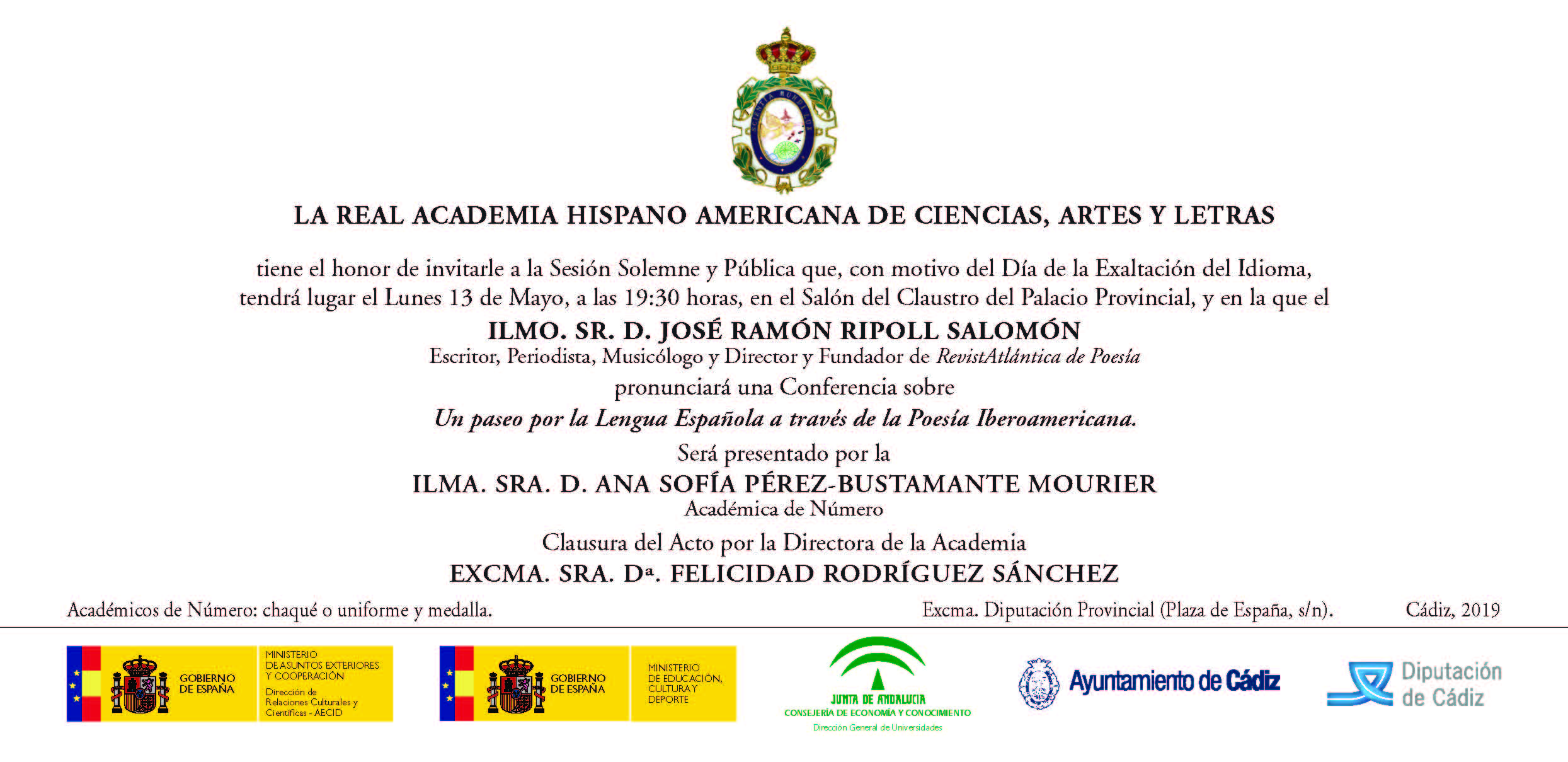 regional kamp måle Día Exaltación del Idioma-Conferencia Ilmo.Sr.D. José Ramón Ripoll Salomón,  13-5-2019 | Instituto de Academias de Andalucía