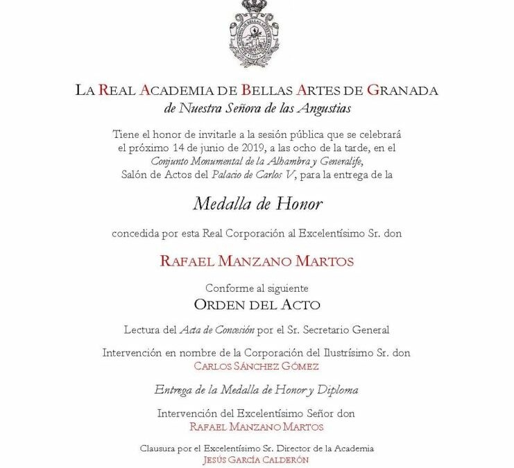 Entrega de Medalla de Honor al Excmo. Sr. D. Rafael Manzano Martos