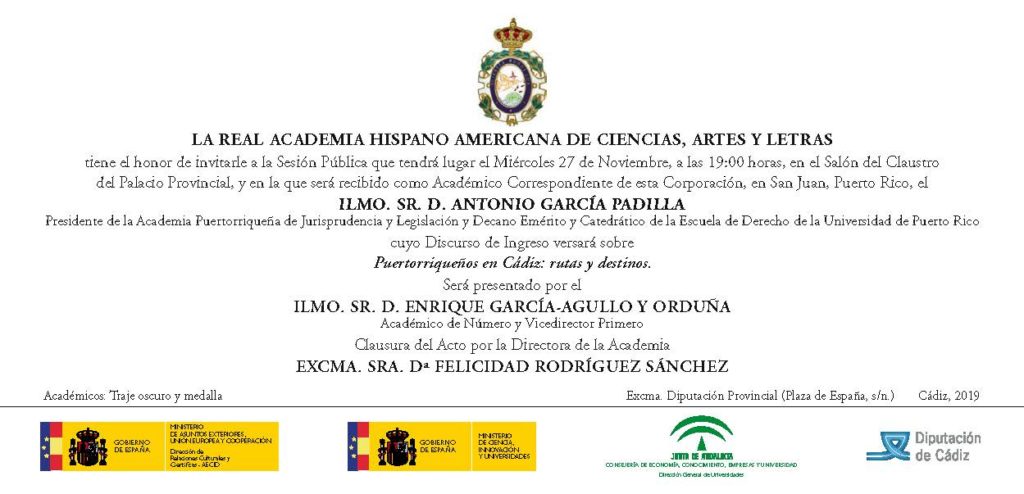 Recepción como Académico Correspondiente del Ilmo. Sr. D. Antonio García Padilla