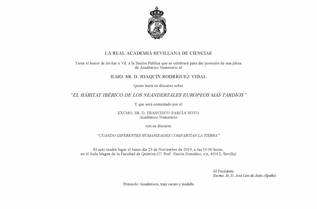 Toma de posesión como Académico Numerario del Ilmo. Sr. D. Joaquín Rodríguez Vidal