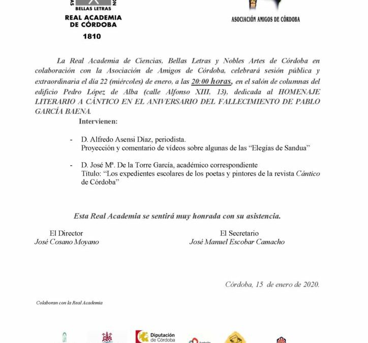 Homenaje Literario a cántico en el aniversario del fallecimiento de Pablo García Baena