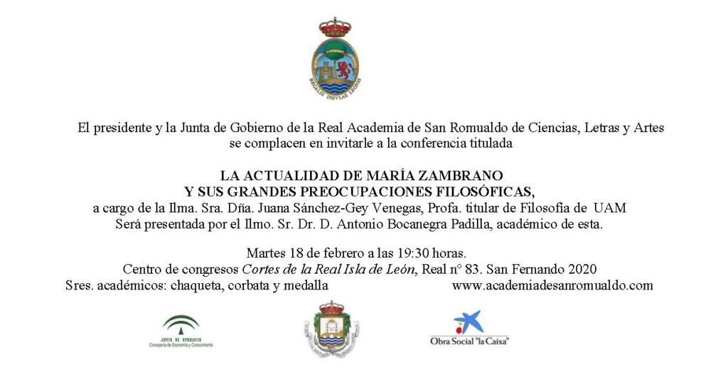 Conferencia: «La actualidad de María Zambrano y sus grandes preocupaciones filosóficas».