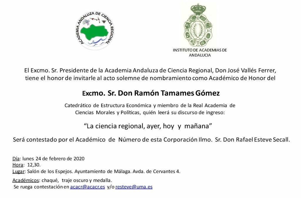 Nombramiento como Académico de Honor del Excmo. Sr. D. Ramón Tamames Gómez