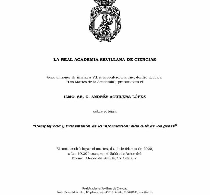 Conferencia: «Complejidad y transmisión de la información: Más allá de los genes»