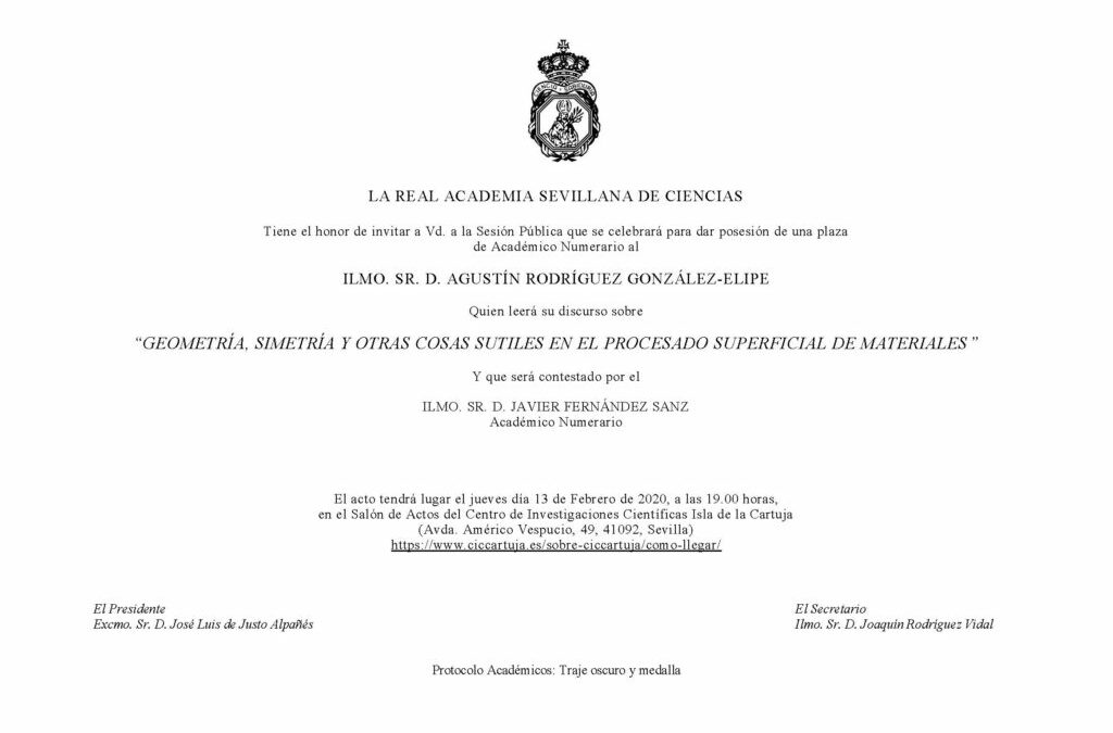 Toma de posesión como Académico Numerario del Ilmo. Sr. D. Agustín Rodríguez González-Elipe