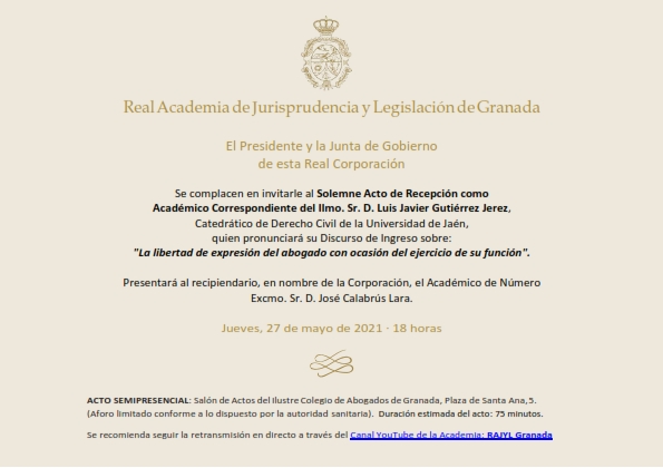 Recepción como Académico Correspondiente del Ilmo. Sr. D. Luis Javier Gutiérrez Jerez