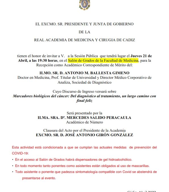 Recepción como Académico Correspondiente de Mérito del Ilmo. Sr. D. Antonio M. Ballesta Gimeno