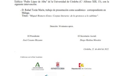 Trabajo de presentación como Académico correspondiente en Málaga de D. Rafael Torán Marín