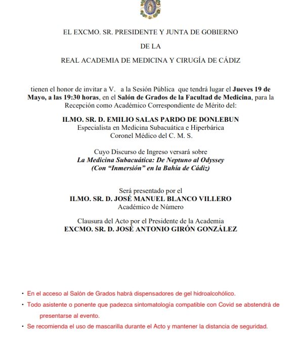 Recepción como Académico Correspondiente de Mérito del Ilmo. Sr. D. Emilio Salas Pardo de Donlebun