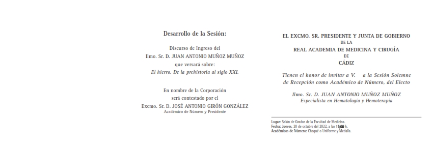 Recepción como Académico de Número del Ilmo. Sr. D. Juan Antonio Muñoz Muñoz