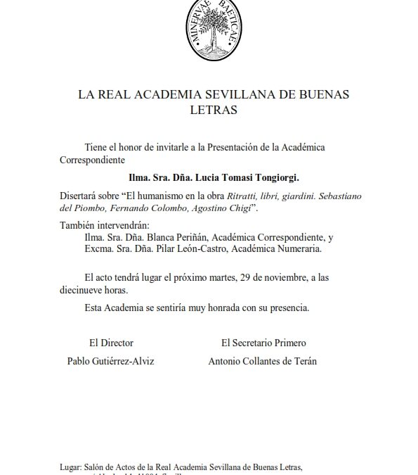 Presentación de la Académica Correspondiente Ilma. Sra. Dña. Lucía Tomasi Tongiorgi