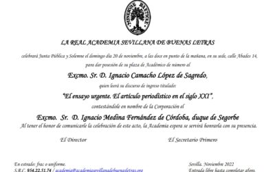 Toma de posesión como Académico de Número del Excmo. Sr. D. Ignacio Camacho López de Sagredo