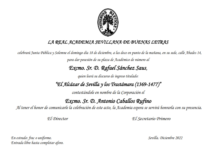 Toma de posesión como Académico de Número del Excmo. Sr. D. Rafael Sánchez Saus