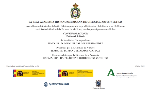 Presentación del libro: «Contemplaciones (Defensa de la Poesía)» del Ilmo. Sr. D. Manuel Salinas Fernández