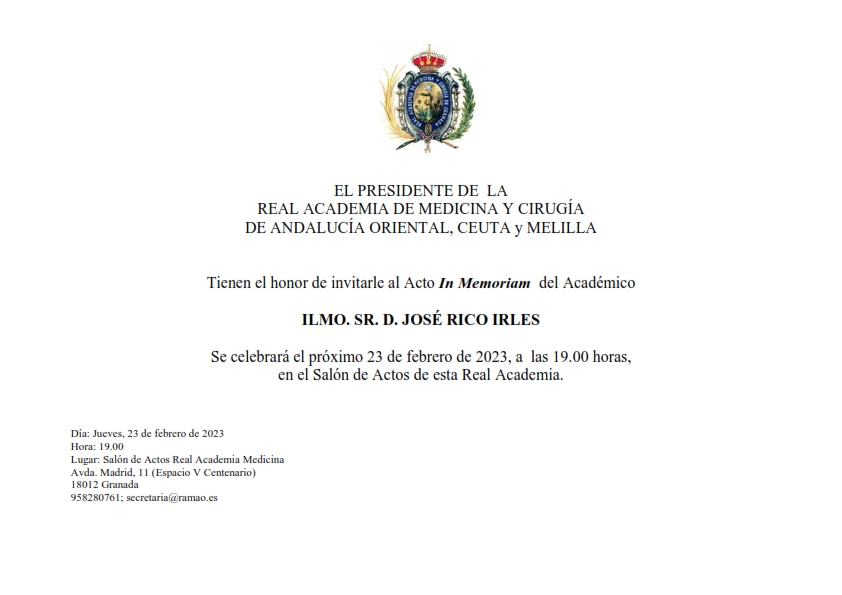 Acto In Memoriam del Académico Ilmo. Sr. D. José Rico Irles