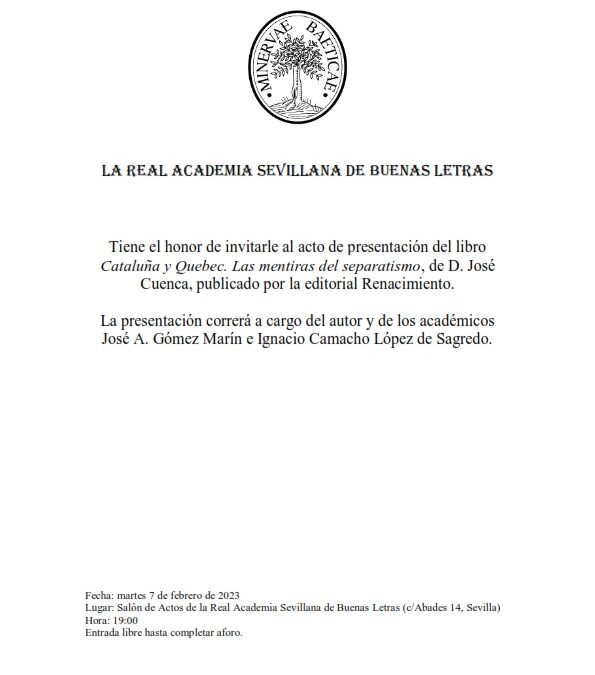Presentación del libro: «Cataluña y Quebec. Las mentiras del separatismo», de D. José Cuenca