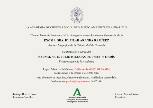 Acto de Ingreso como Académica Numeraria de la Excma. Sra. Dª. Pilar Aranda Ramírez