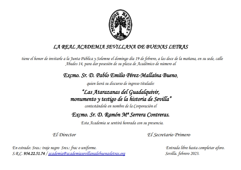 Toma de posesión como Académico de Número del Excmo. Sr. D. Pablo Emilio Pérez-Mallaína  Bueno