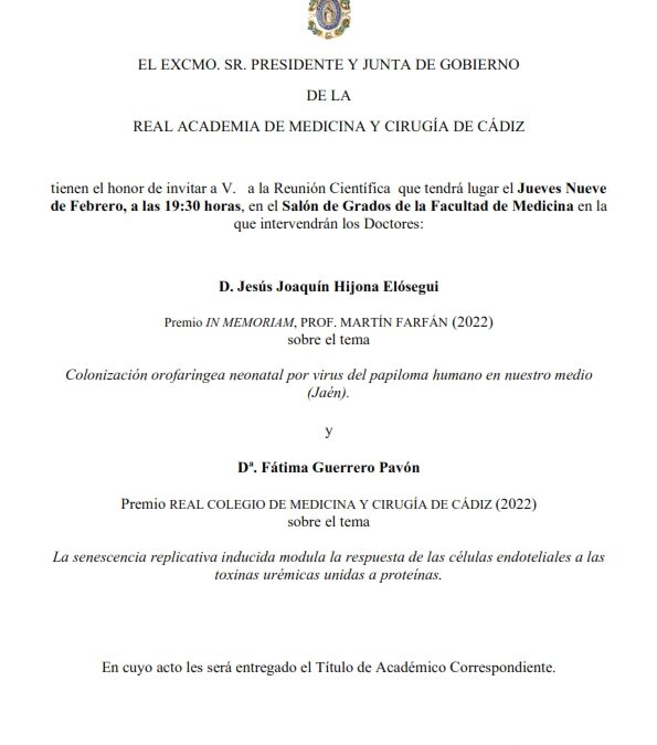 Reunión Científica con intervenciones del Dr. D. Jesús Joaquín Hijona Elósegui y la Dra. Dª. Fátima Guerrero Pavón