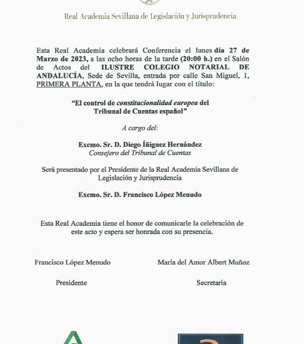 Conferencia: «El control de constitucionalidad europea del Tribunal de Cuentas español» a cargo del Excmo. Sr. D. Diego Íñiguez Hernández