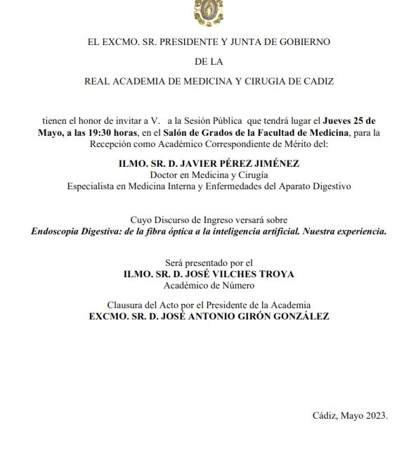 Recepción como Académico Correspondiente de Mérito del Ilmo. Sr. D. Javier Pérez Jiménez