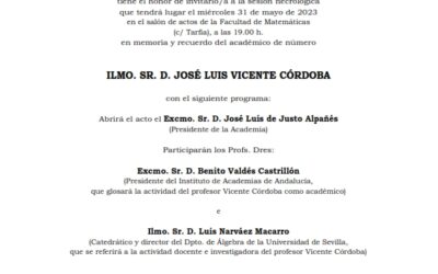 Sesión necrológica en memoria y recuerdo del Ilmo. Sr. D. José Luis Vicente Córdoba