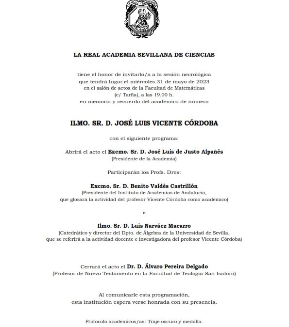 Sesión necrológica en memoria y recuerdo del Ilmo. Sr. D. José Luis Vicente Córdoba