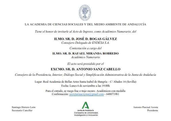 Ingreso como Académico Numerario del Ilmo. Sr. D. José D. Bogas Gálvez