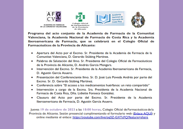 Conferencia: «El acceso a los medicamentos huérfanos: un reto compartido» impartida por el Ilmo. Sr. D. José Luis Poveda Andrés