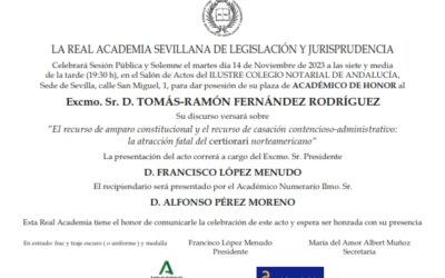 Toma de posesión como Académico de Honor del Excmo. Sr. D. Tomás-Ramón Fernández Rodríguez