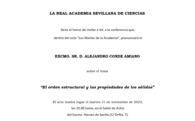 Conferencia: «El orden estructural y las propiedades de los sólidos» pronunciada por el Excmo. Sr. D. Alejandro Conde Amiano