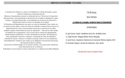 Mesa redonda: «La Avenida de la Palmera, un Bien en trance de desaparición»