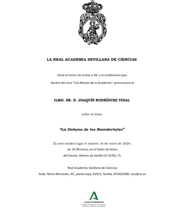 Conferencia dentro del ciclo «Los Martes de la Academia» que pronunciará el Ilmo. Sr. D. Joaquín Rodríguez Vidal