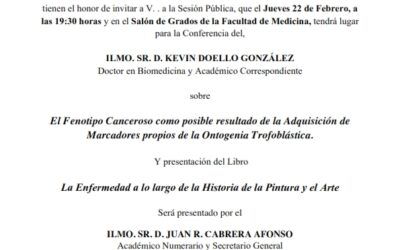 Conferencia del Ilmo. Sr. D. Kevin Doello González: «El Fenotipo Canceroso como posible resultado de la Adquisición de Marcadores propios de la Ontogenia Trofoblástica»