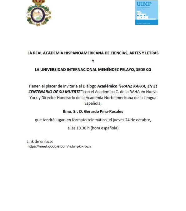 Diálogo Académico «Franz Kafka, en el centenario de su muerte» con el Ilmo. Sr. D. Gerardo Piña-Rosales