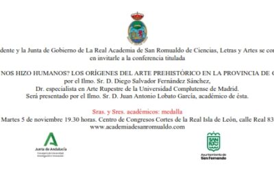 Conferencia: «¿Qué nos hizo humanos? Los orígenes del arte prehistórico en la provincia de Cádiz» por el Ilmo. Sr. D. Diego Salvador Fernández Sánchez