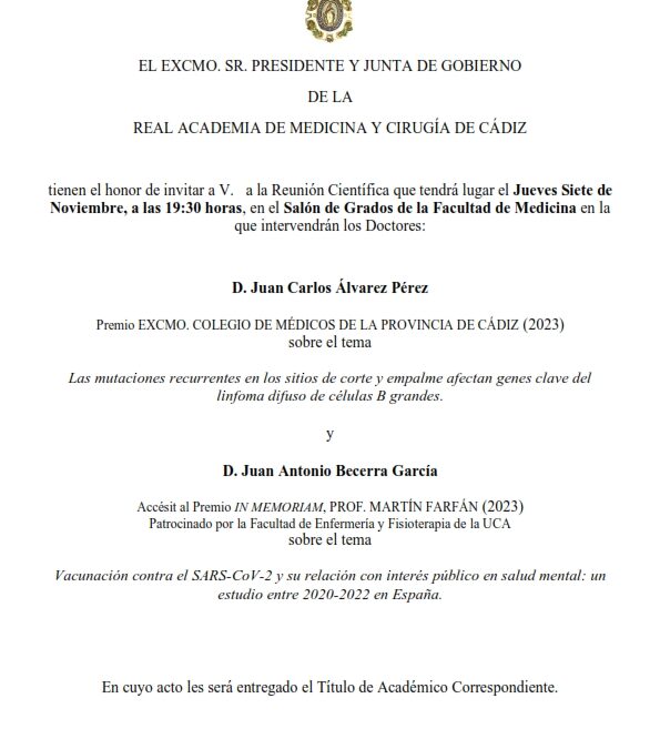 Reunión científica con las intervenciones de D. Juan Carlos Álvarez Pérez y D. Juan Antonio Becerra García