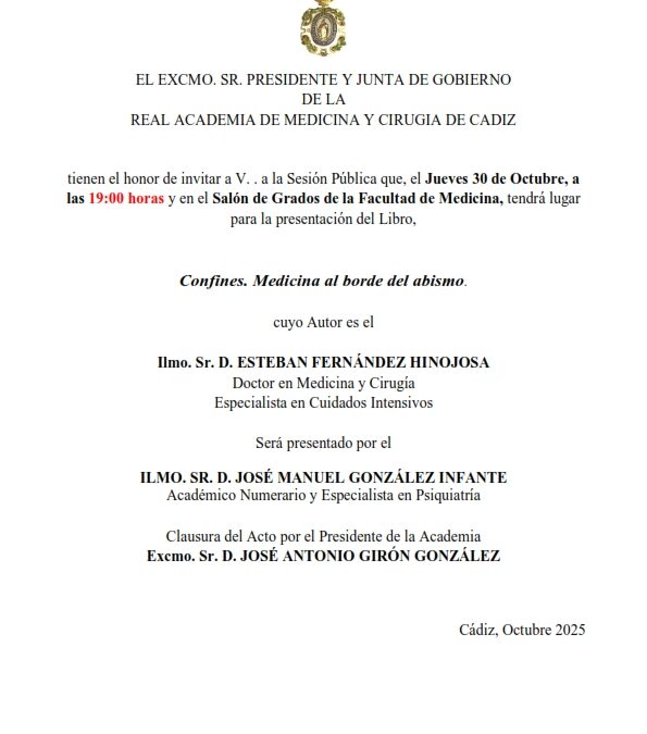 Presentación del libro «Confines. Medicina al borde del abismo» del Ilmo. Sr. D. Esteban Fernández Hinojosa