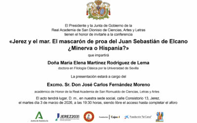 Conferencia: «Jerez y el mar. El mascarón de proa del Juan Sebastián de Elcano ¿Minerva o Hispania?» por Doña María Elena Martínez Rodríguez de Lema